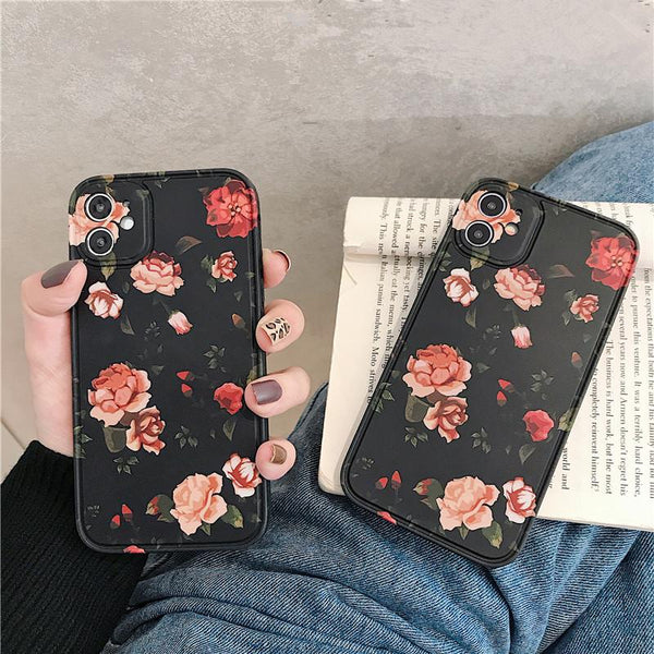 Retro Rose Flower Soft Phone Case Back Cover for iPhone