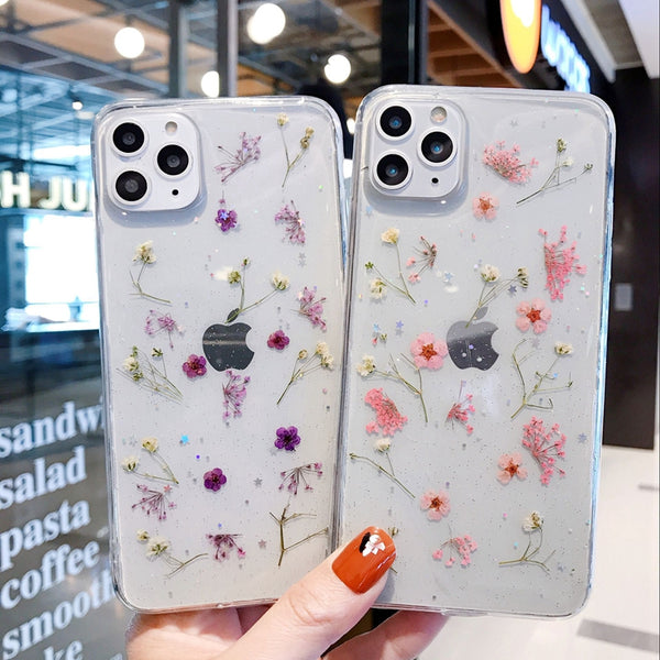 Cute Dry Flower Shockproof Clear Soft iPhone Case