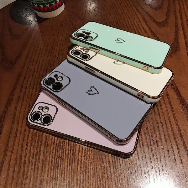 Luxury Electroplating Love Silicone Soft Phone Case Back Cover for iPhone