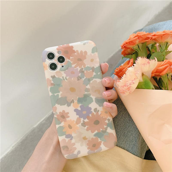 Vintage Watercolor Daisy Flowers Silicone Soft Phone Case Back Cover for iPhone