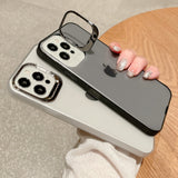 Matte Transparent Camera Len Protective Stand Soft iPhone Case