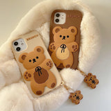 Cute Cartoon 3D Bear With Doll Pendant Soft Phone Case Back Cover for iPhone