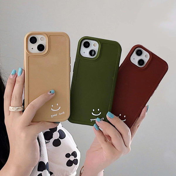 Solid Color Cartoon Smile Face Soft iPhone Case