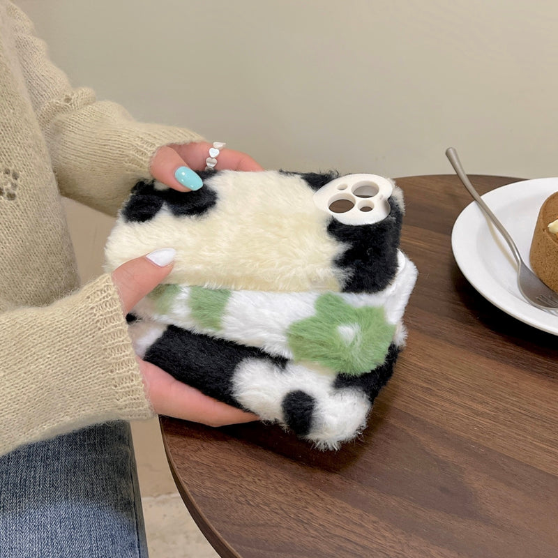 Cute Warm Floral Plush Fluffy Soft iPhone Case