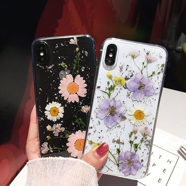 Real Dried Flower Transparent Soft Phone Case Back Cover for iPhone