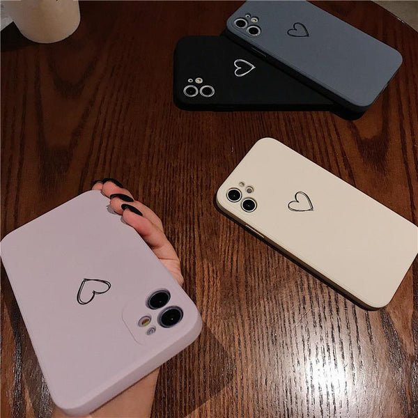 Square Candy Color Love Heart Soft Phone Case Back Cover for iPhone