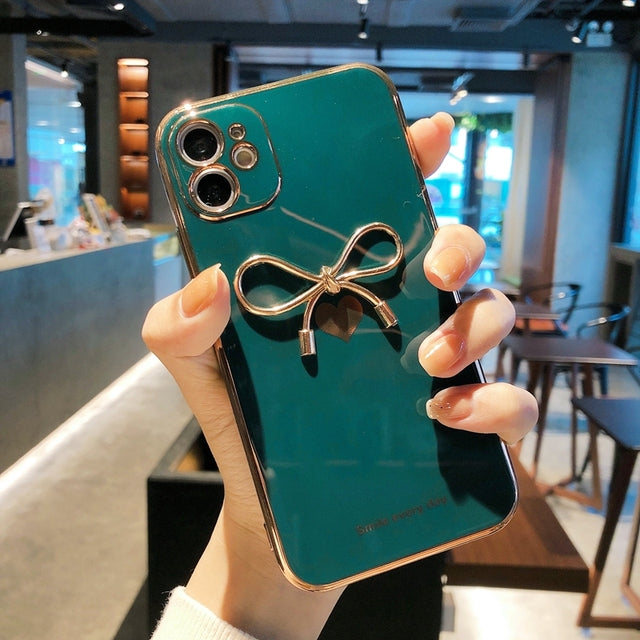 Cute Plating Love Heart 3D Bowknot Shockproof Silicone Soft iPhone Case