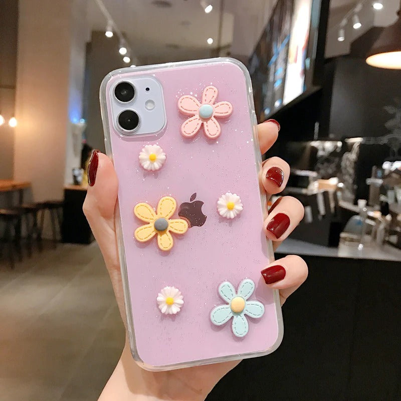 Cute 3D Flower Floral Clear Soft iPhone Case