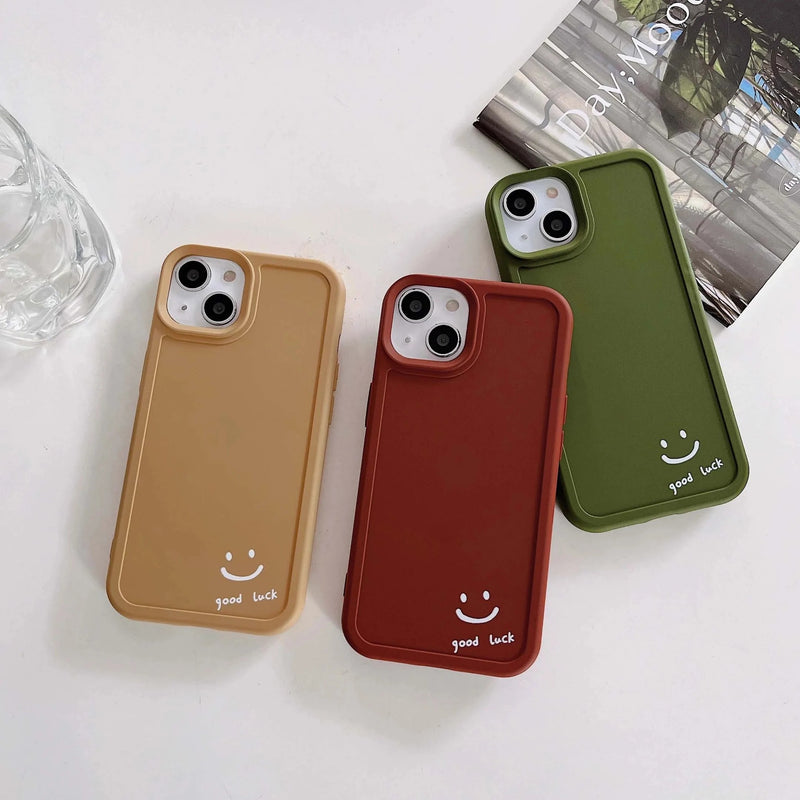 Solid Color Cartoon Smile Face Soft iPhone Case