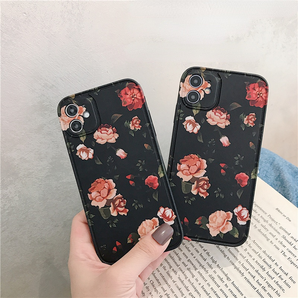 Retro Rose Flower Soft Phone Case Back Cover for iPhone