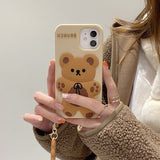 Cute Cartoon 3D Bear With Doll Pendant Soft Phone Case Back Cover for iPhone