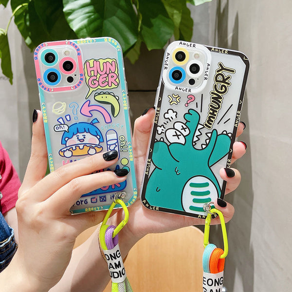 Cute Cartoon Animal Graffiti Label Bracelet Strap Clear iPhone Case