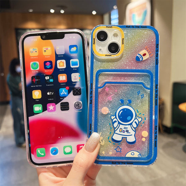 Astronaut Card Holder Camera Lens Protective Shockproof Soft iPhone Case