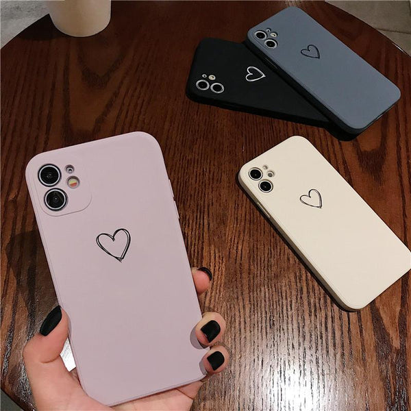 Square Candy Color Love Heart Soft Phone Case Back Cover for iPhone