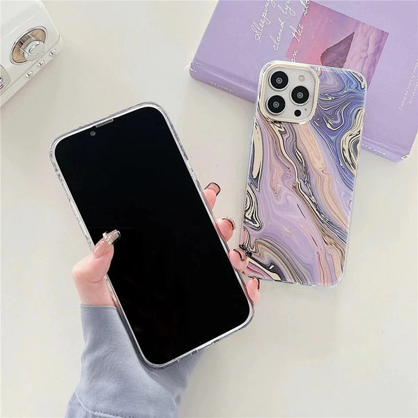 Electroplated Gradient Marble Pattern Soft iPhone Case