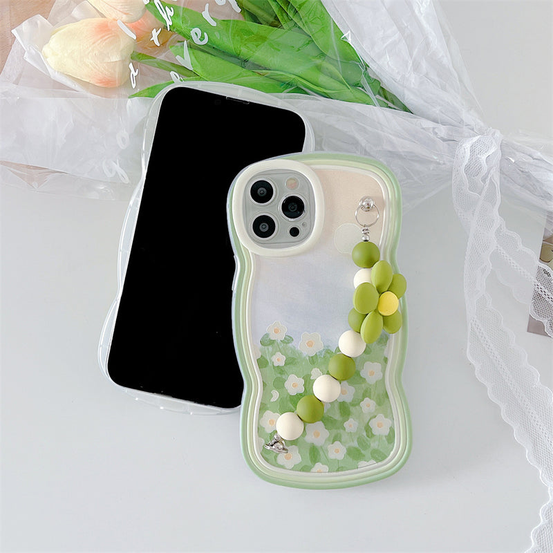 Cute Flower Painting Shockproof Wrist Strap Holder Soft iPhone Case