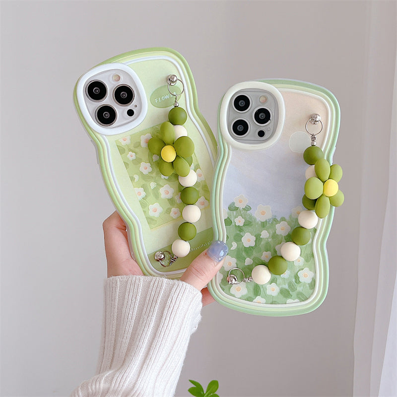 Cute Flower Painting Shockproof Wrist Strap Holder Soft iPhone Case