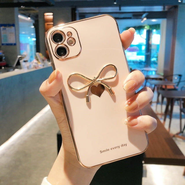 Cute Plating Love Heart 3D Bowknot Shockproof Silicone Soft iPhone Case