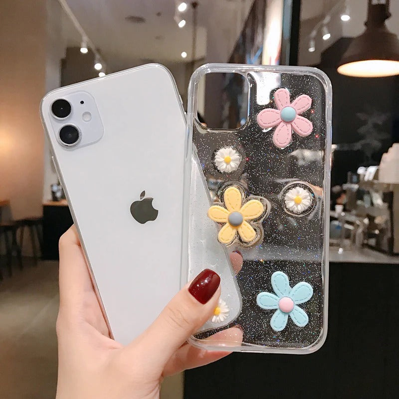 Cute 3D Flower Floral Clear Soft iPhone Case