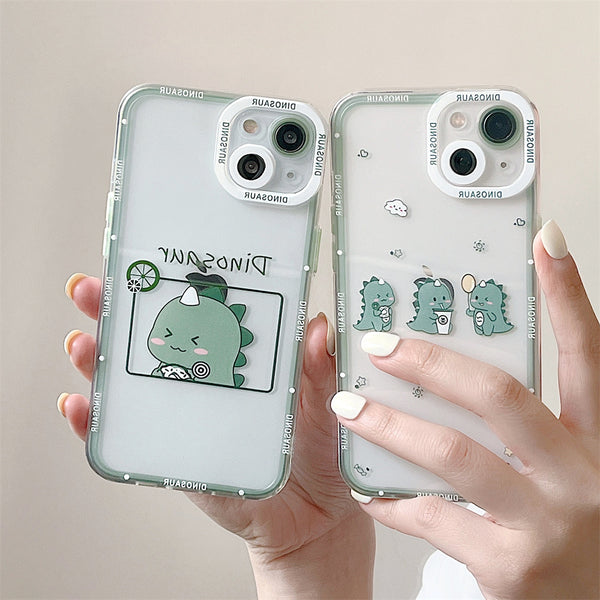 Cute Cartoon Green Dinosaur Transparent Soft Phone Case Back Cover for iPhone