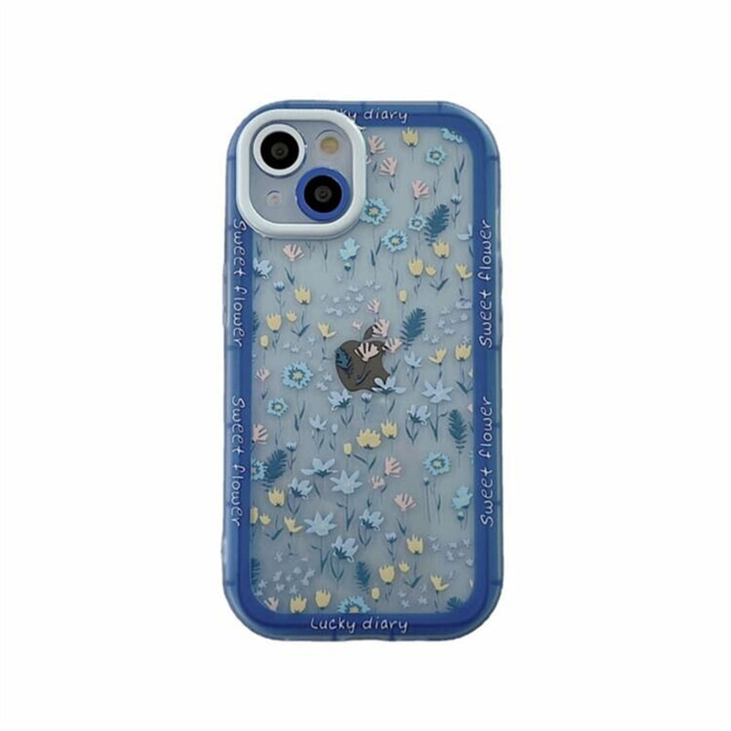 Blue Flower Painting Shockproof Clear Soft iPhone Case