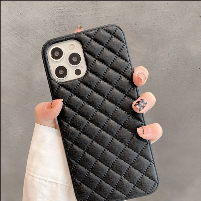 Fashion Grid Solid Color PU Leather Soft iPhone Case