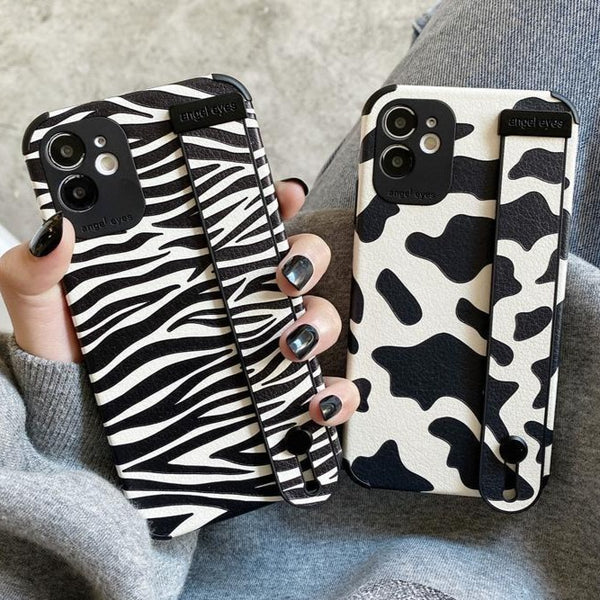 Zebra Pattern Cow Pattern Wristband Silicone Soft Phone Case Back Cover for iPhone