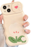 Cute Floral Flower Love Heart Slide Lens Camera Cover Protection Soft iPhone Case