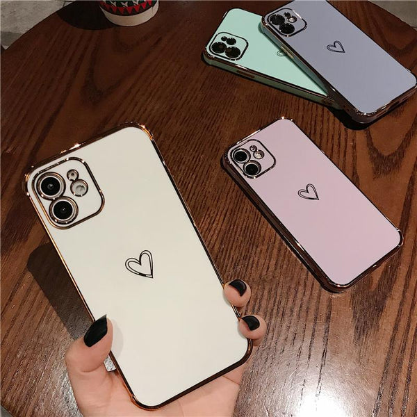 Luxury Electroplating Love Silicone Soft Phone Case Back Cover for iPhone