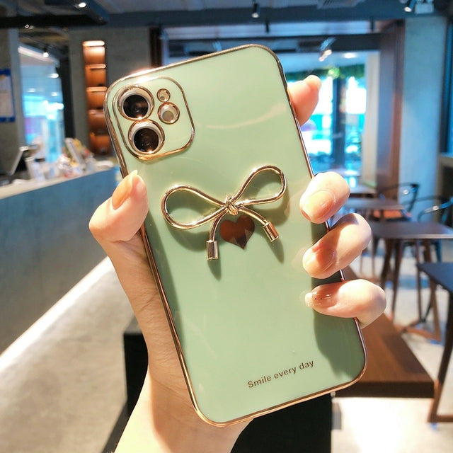 Cute Plating Love Heart 3D Bowknot Shockproof Silicone Soft iPhone Case