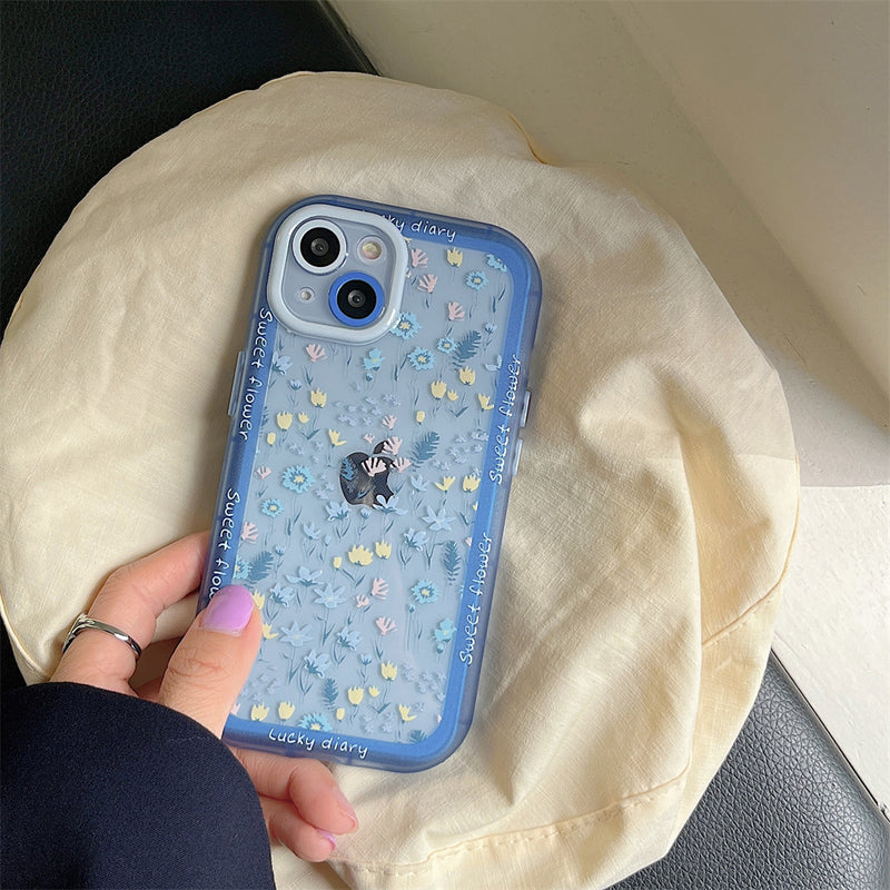 Blue Flower Painting Shockproof Clear Soft iPhone Case