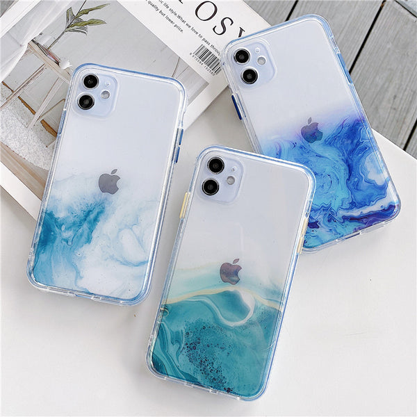 Gradient Marble Texture Clear Soft Phone Case Back Cover for iPhone