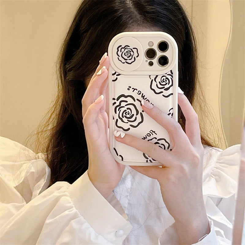 Rose Flower Floral Slide Lens Camera Cover Protection Soft iPhone Case