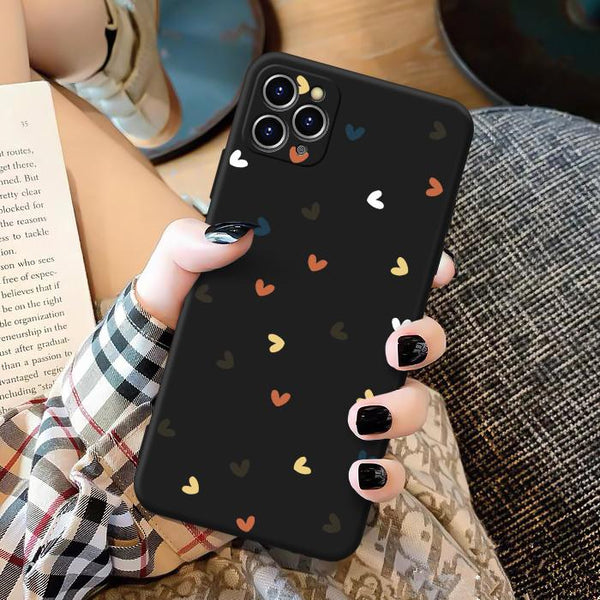 Colorful Love Heart Black Soft Phone Case Back Cover for iPhone