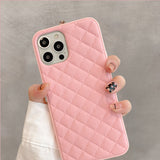 Fashion Grid Solid Color PU Leather Soft iPhone Case