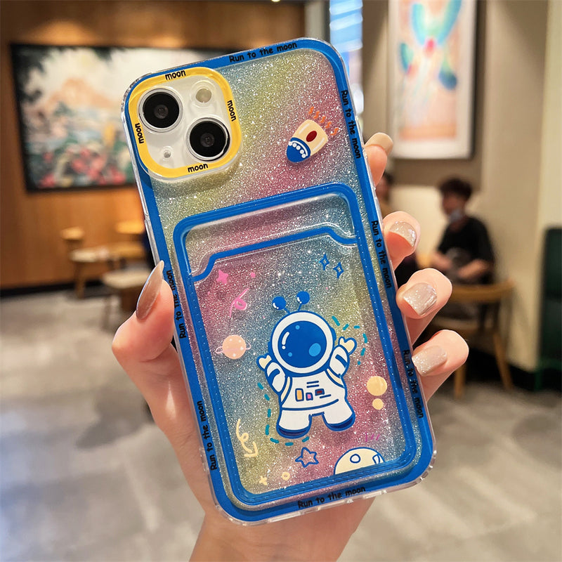 Astronaut Card Holder Camera Lens Protective Shockproof Soft iPhone Case