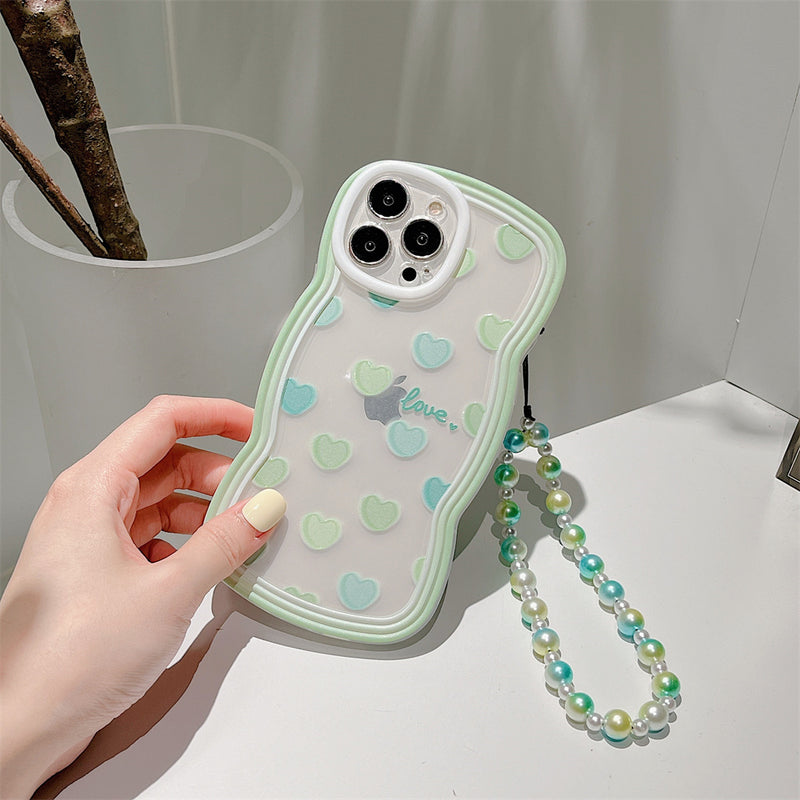 Green Loveheart Shockproof Wrist Strap Holder Soft iPhone Case