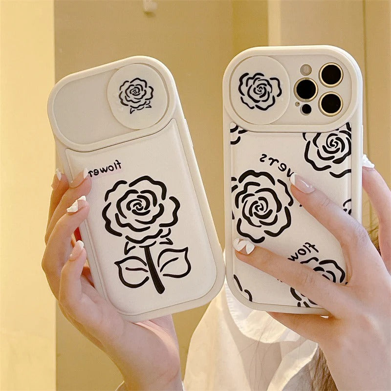 Rose Flower Floral Slide Lens Camera Cover Protection Soft iPhone Case