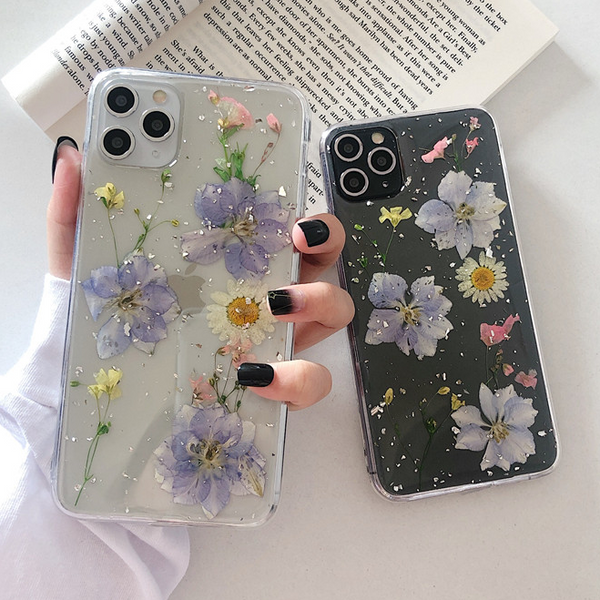 Real Dried Flower Transparent Soft Phone Case Back Cover for iPhone