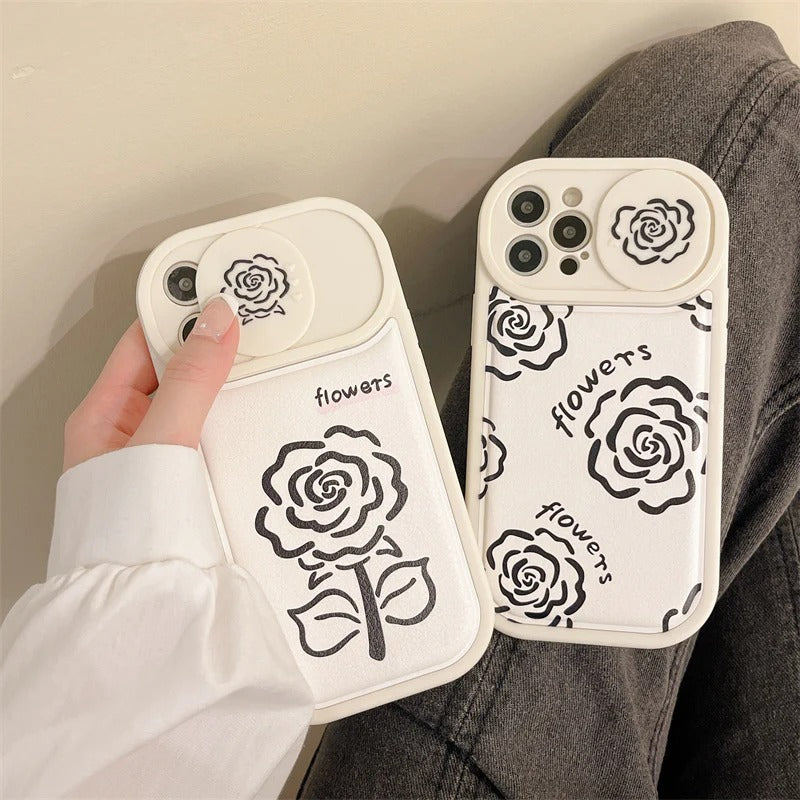 Rose Flower Floral Slide Lens Camera Cover Protection Soft iPhone Case