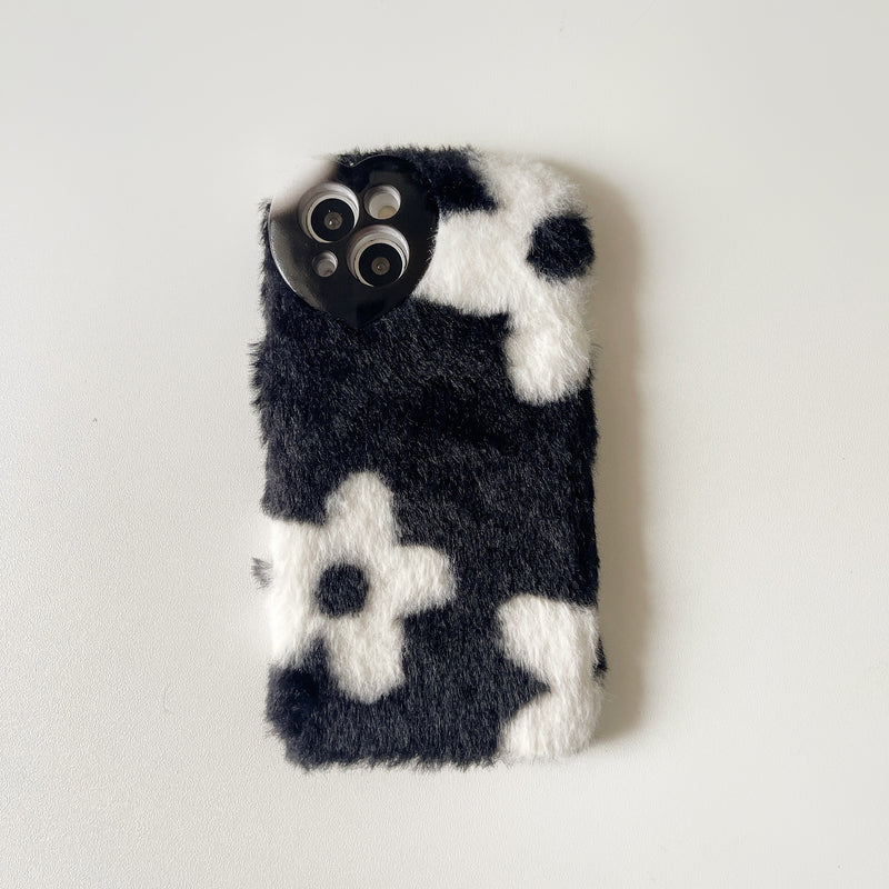 Cute Warm Floral Plush Fluffy Soft iPhone Case