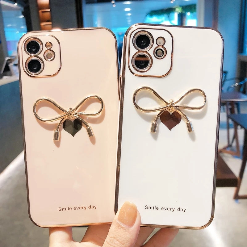 Cute Plating Love Heart 3D Bowknot Shockproof Silicone Soft iPhone Case