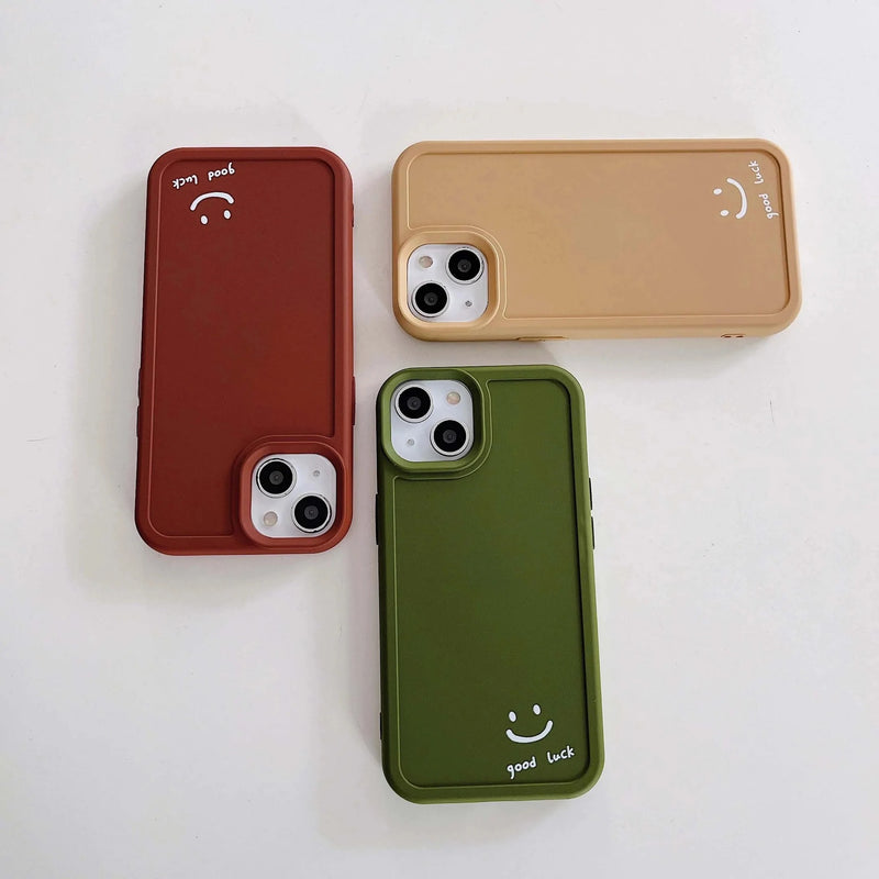 Solid Color Cartoon Smile Face Soft iPhone Case