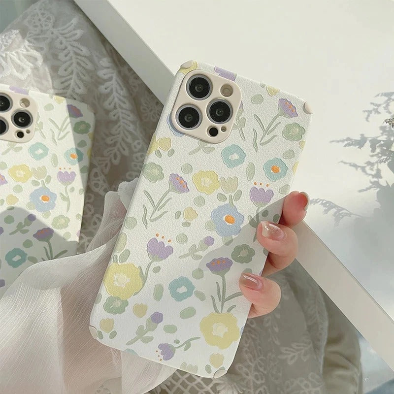 Cute Flower Floral PU Leather Soft iPhone Case