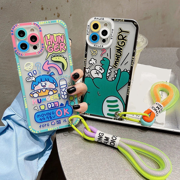 Cute Cartoon Animal Graffiti Label Bracelet Strap Clear iPhone Case