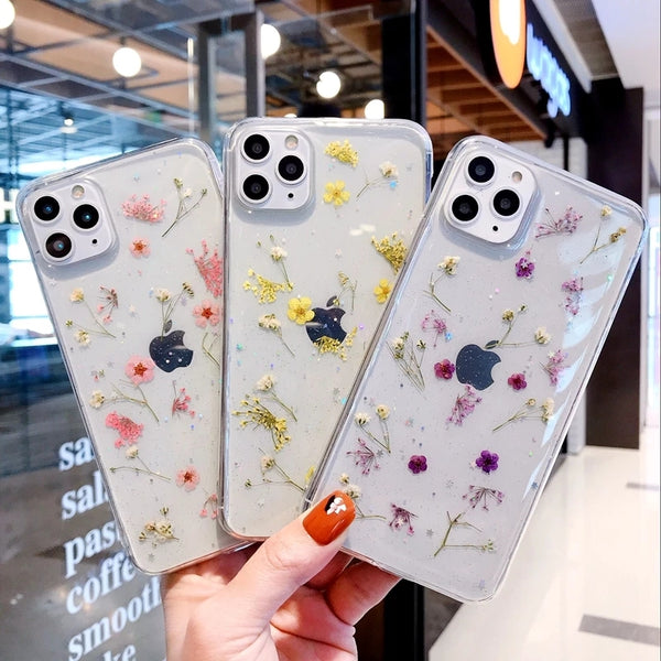 Cute Dry Flower Shockproof Clear Soft iPhone Case