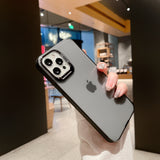 Matte Transparent Camera Len Protective Stand Soft iPhone Case