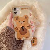 Cute Cartoon 3D Bear With Doll Pendant Soft Phone Case Back Cover for iPhone