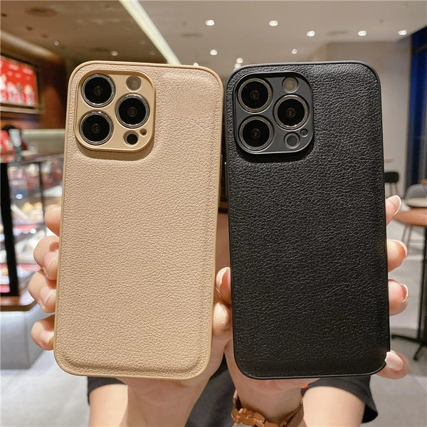 Fashion Leather Texture Camera Lens Protection Shockproof Soft iPhone Case