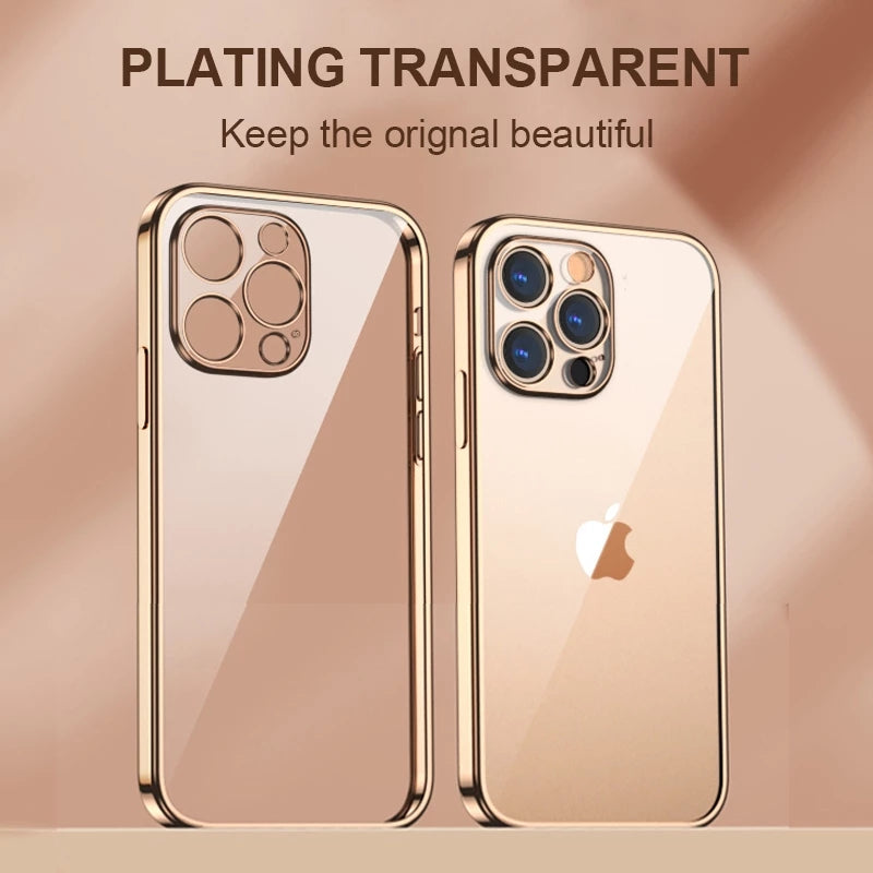 Luxury Square Plating Camera Lens Protection Shockproof Clear Soft iPhone Case